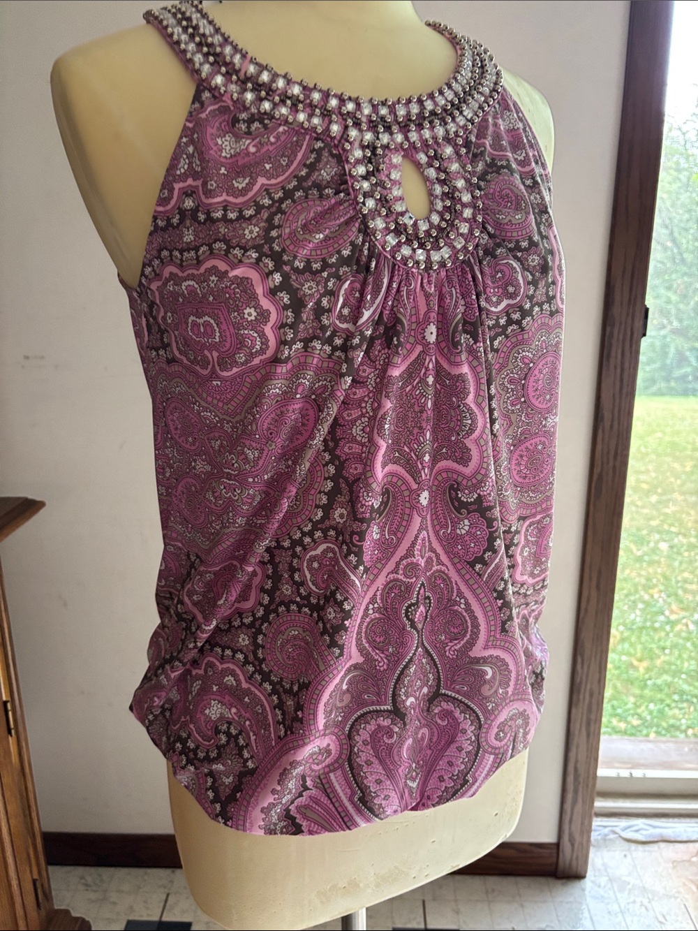 Embellished Paisley Halter Camisole - Pink